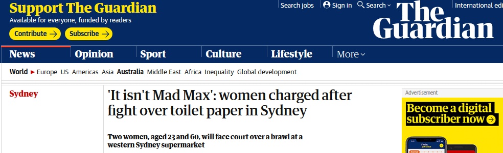 #国际社会#为抢购卫生纸对他人大打出手!澳大利亚两女子被警方控告