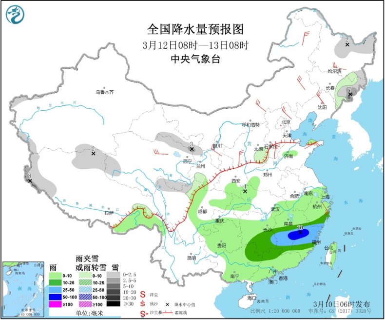 [中国气象局]中东部大部地区风力较大 明日江南华南雨水再现
