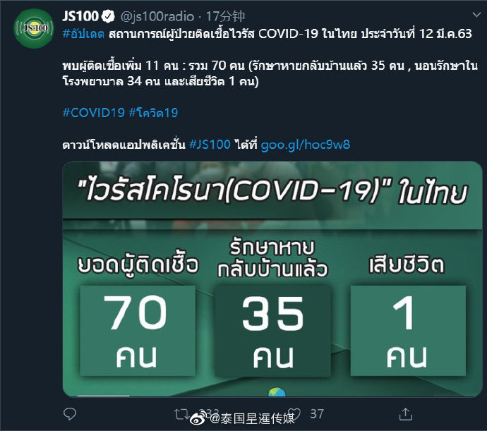 肺炎@泰媒：泰国新增11例新冠肺炎确诊病例，传染源为中国香港游客