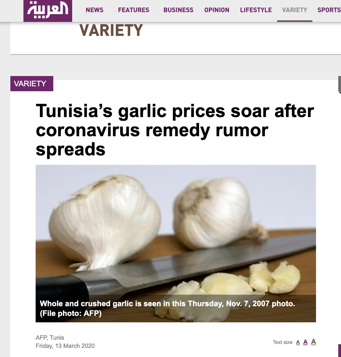【国际】听说能预防新冠病毒感染？！突尼斯人“囤”大蒜，导致价格飙升