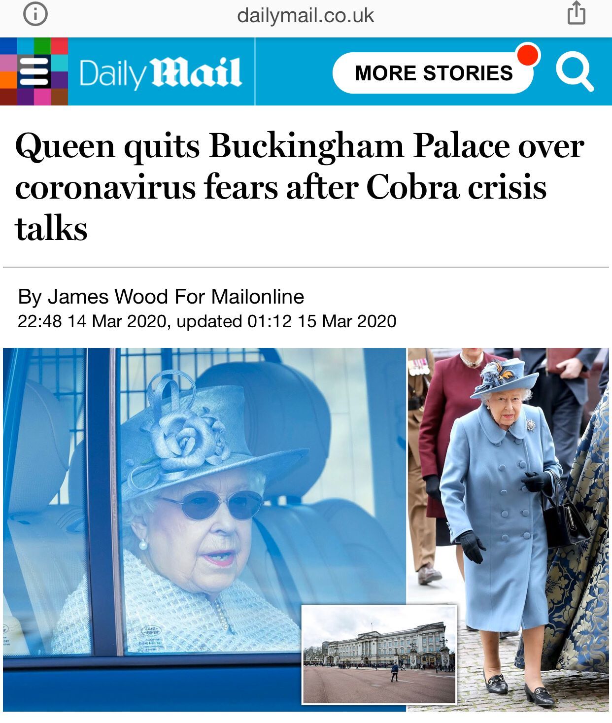 [英国女王]快讯！英媒：因担心感染新冠病毒，英国女王离开白金汉宫