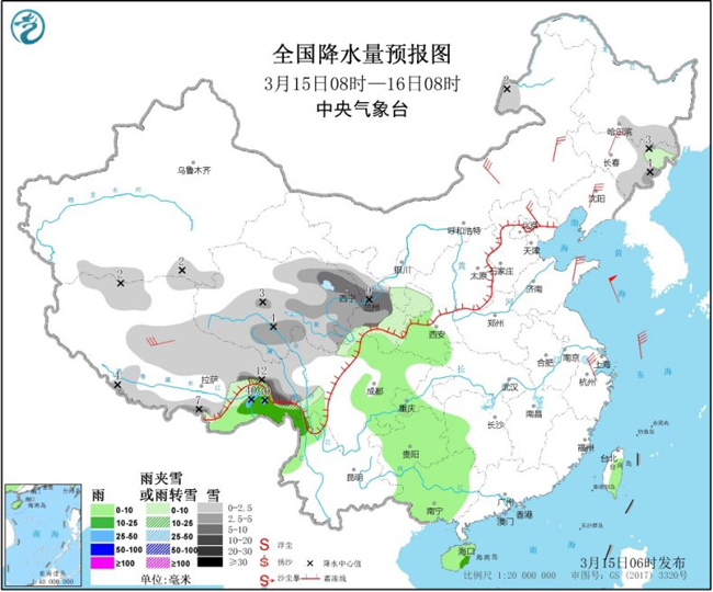 中国气象局@青藏高原有明显降雪 冷空气影响中东部地区
