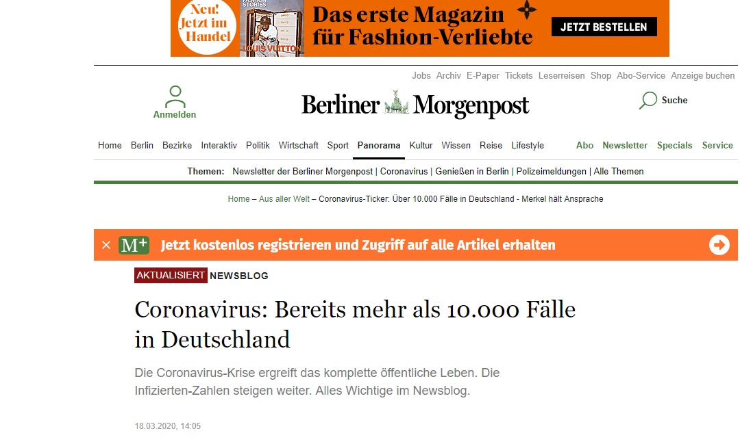 『国际』德国确诊病例增至10082例 成全球第5个确诊人数破万国家