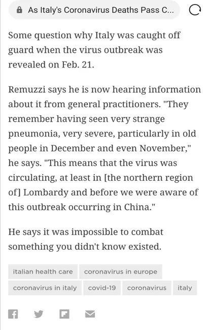 疫情：意大利知名专家：中国疫情暴发前，病毒或已在意大利传播了