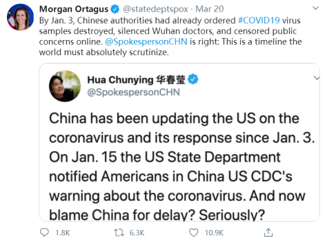 [美国国务院]6连发之后，华春莹再次3连发回怼美国国务院发言人