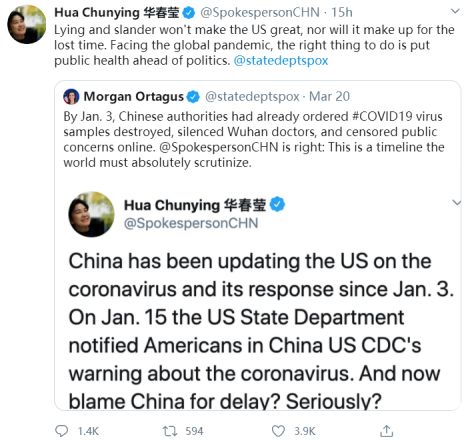 [美国国务院]6连发之后，华春莹再次3连发回怼美国国务院发言人