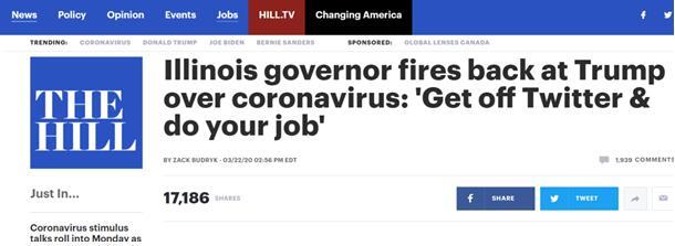 特朗普■因不满特朗普应对疫情不力而被点名批评，美州长回怼：离开推特，做好你的工作