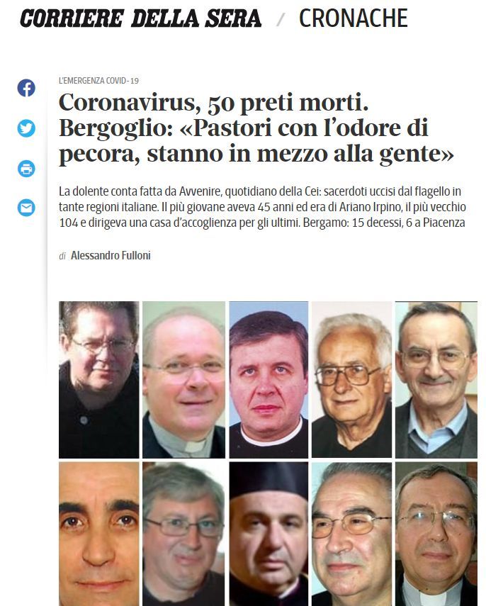 意大利生活■大批意大利神职人员因新冠病毒死亡……