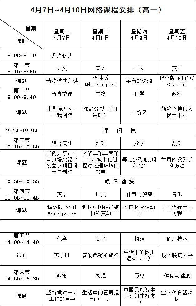 4月7日至4月10日网络课程安排出炉,长沙家长请收藏!