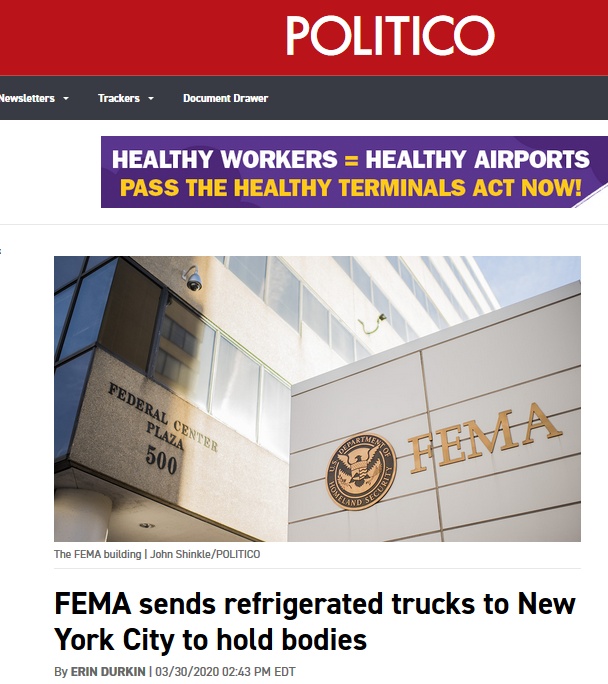 『国际社会』死亡病例攀升致停尸房不够用，多辆冷藏卡车正被调往纽约