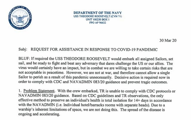『航母』确诊超过200！美航母舰长写信求援：没必要让水兵送死！