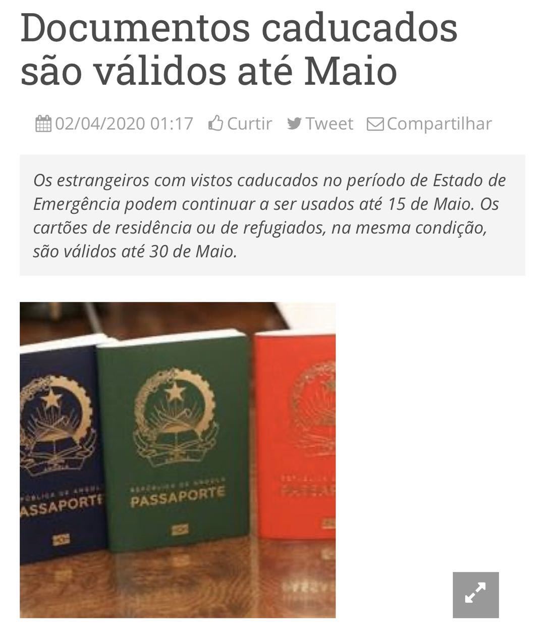 「」安哥拉将在疫情紧急状态期间过期证件的有效期延长至5月