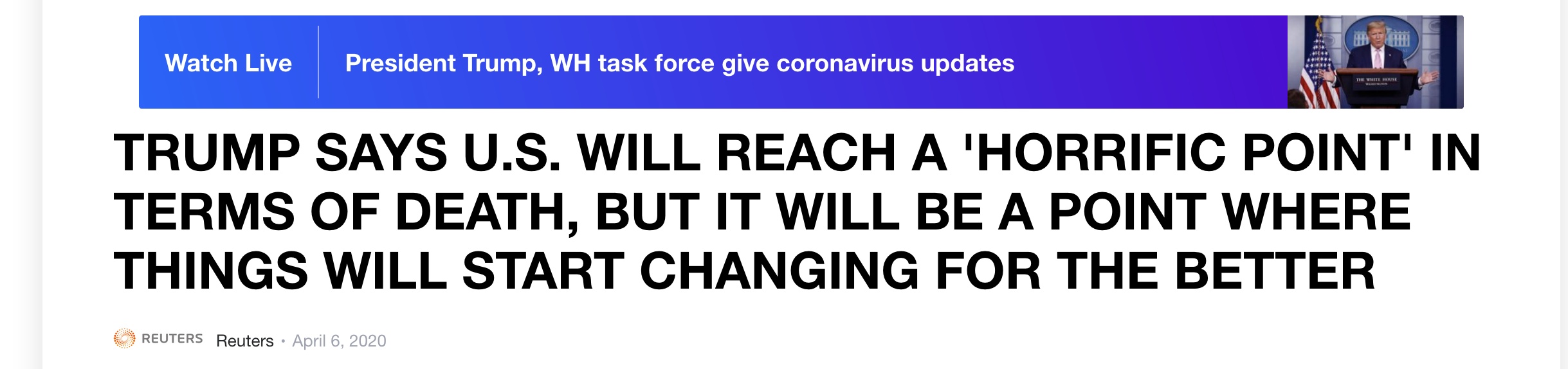 「特朗普」快讯!特朗普:美国新冠肺炎死亡人数将到达“可怕高点”,之后就……