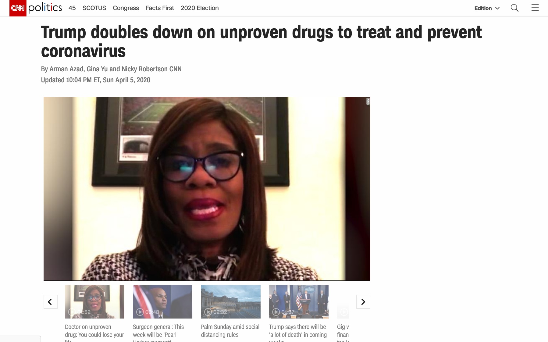 「特朗普」特朗普再提用抗疟疾药物治疗新冠，美媒称效用未经证实