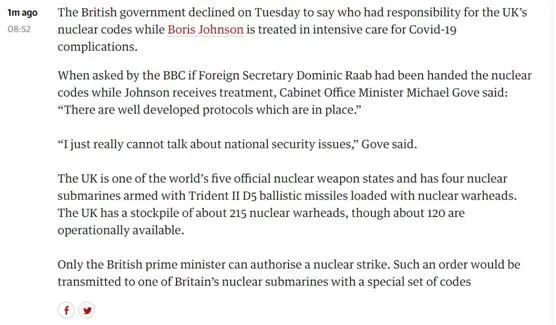 【英国首相】首相人还在ICU,英媒就问了这么个问题……