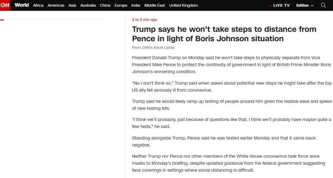 特朗普■英首相病情加重，被问及是否考虑同彭斯保持距离？特朗普：不会