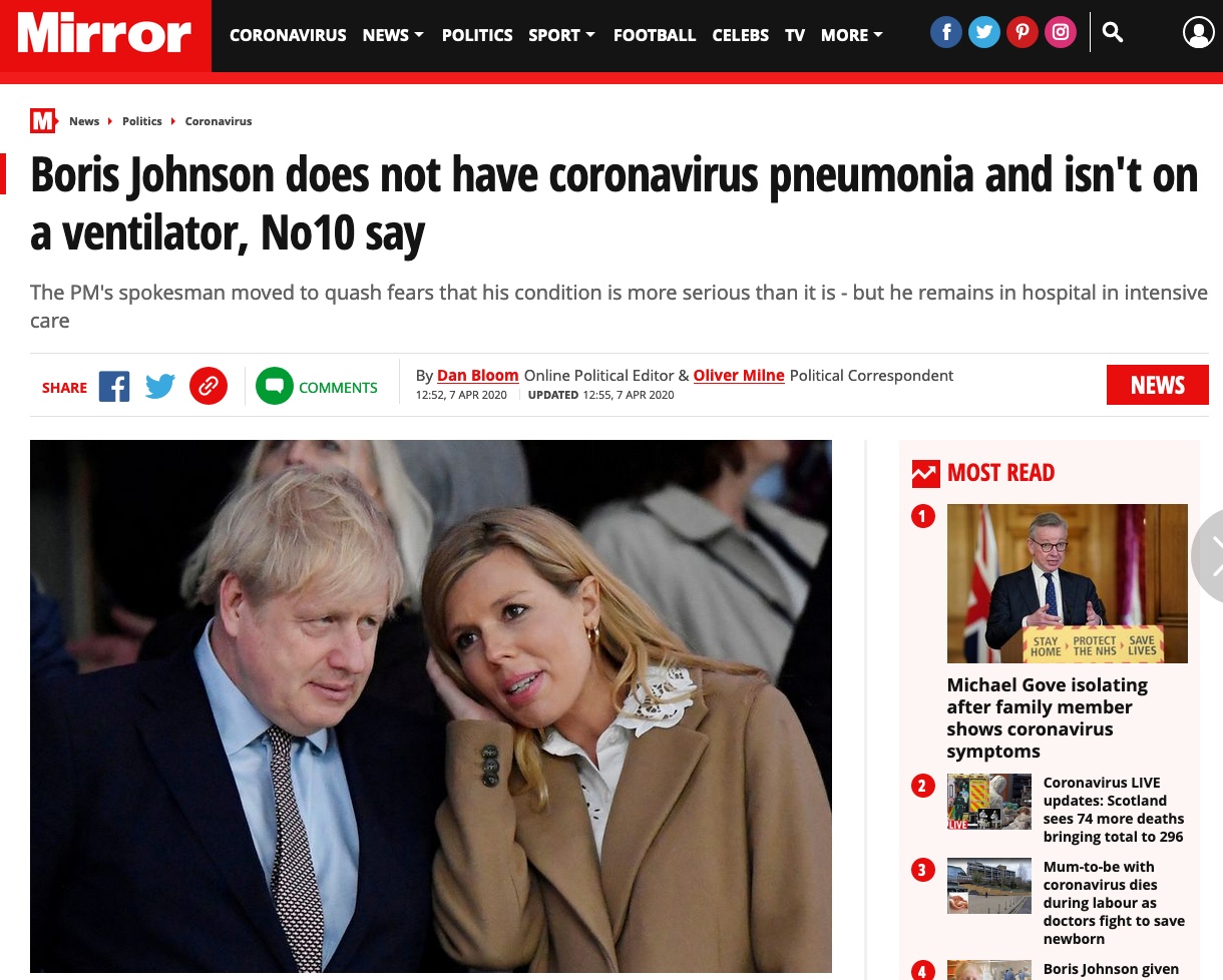 国际社会▲快讯！英国首相府发言人：首相未被诊断出患有肺炎，没有上呼吸机