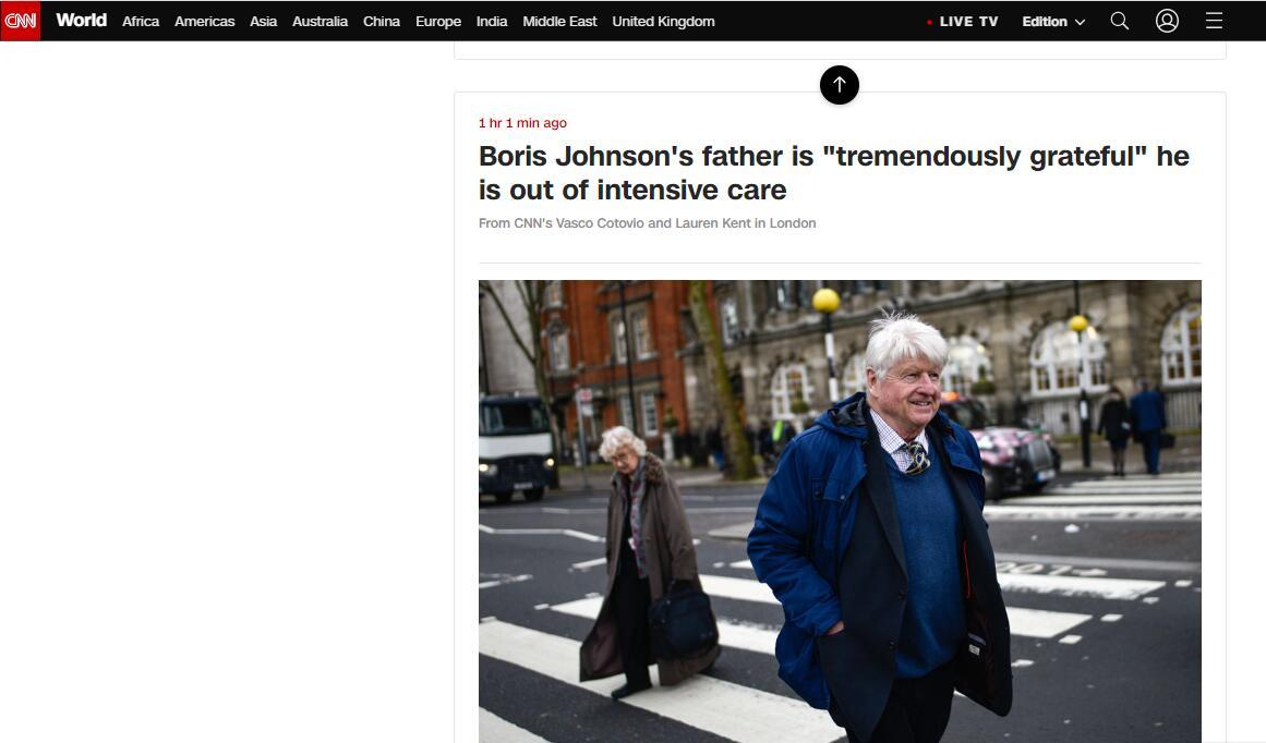 英国首相■英国首相约翰逊离开ICU，他的父亲：他差点为集体牺牲了自己