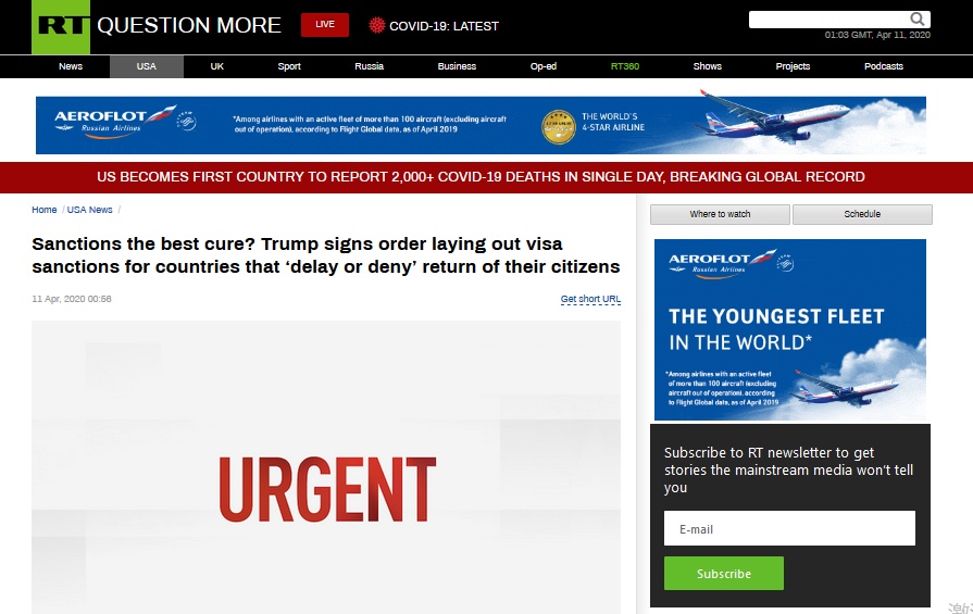 『特朗普』俄媒:特朗普签署命令,惩罚拒绝或拖延本国公民离美回国的国家