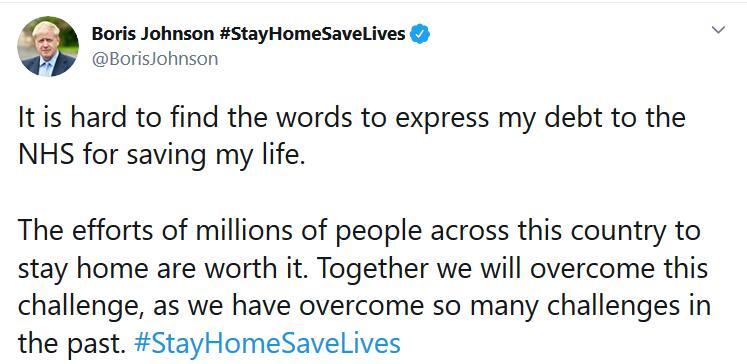 英国首相：英国首相出院后发布视频，感谢医疗机构对自己的救命之情