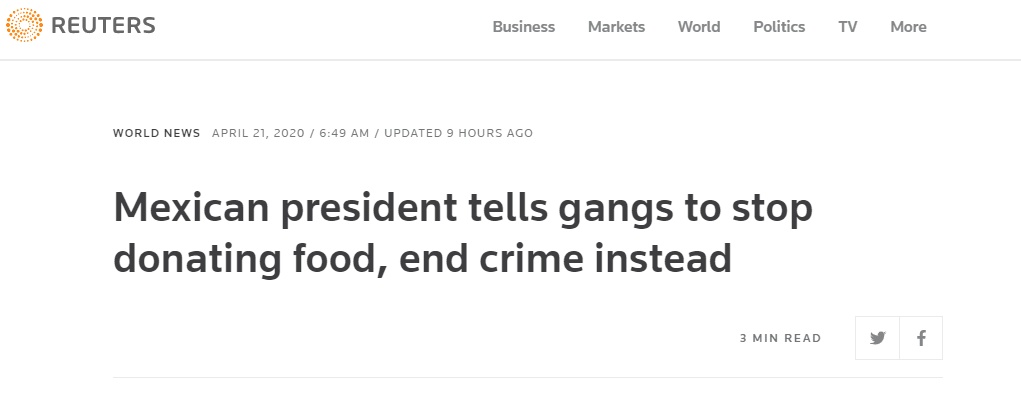 『毒贩』墨西哥毒贩向民众发抗疫包裹，总统喊话！