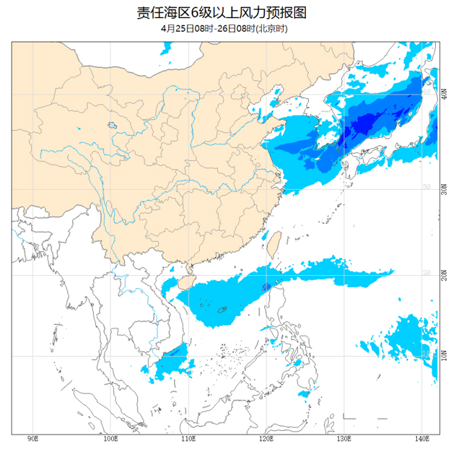 [中国气象局]黄海中部和南部海域将有6～7级西南风