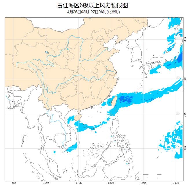 [中国气象局]黄海中部和南部海域将有6～7级西南风
