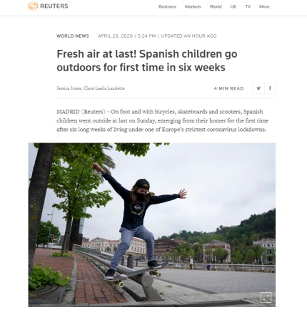 「国际」欧美媒体关注:44天后,西班牙14岁及以下年龄孩子今起获准每天可外出活动1小时