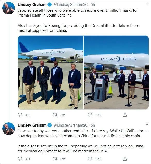 口罩■中国口罩卸货现场,美国参议员心态失衡:我们想要……不想要……