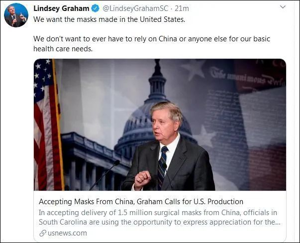 口罩■中国口罩卸货现场,美国参议员心态失衡:我们想要……不想要……