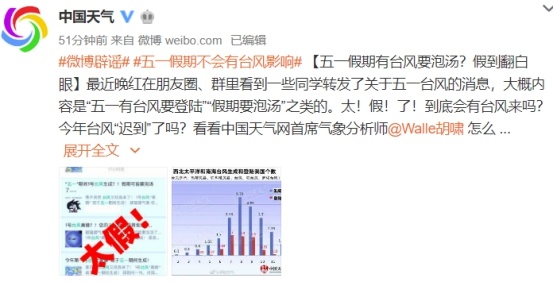 [台风]台风来袭五一假期要泡汤?@中国天气：太假了
