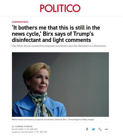 『特朗普』特朗普“消毒剂疗法”惹争议,白宫疫情专家急“灭火”,美媒却这样“反呛”