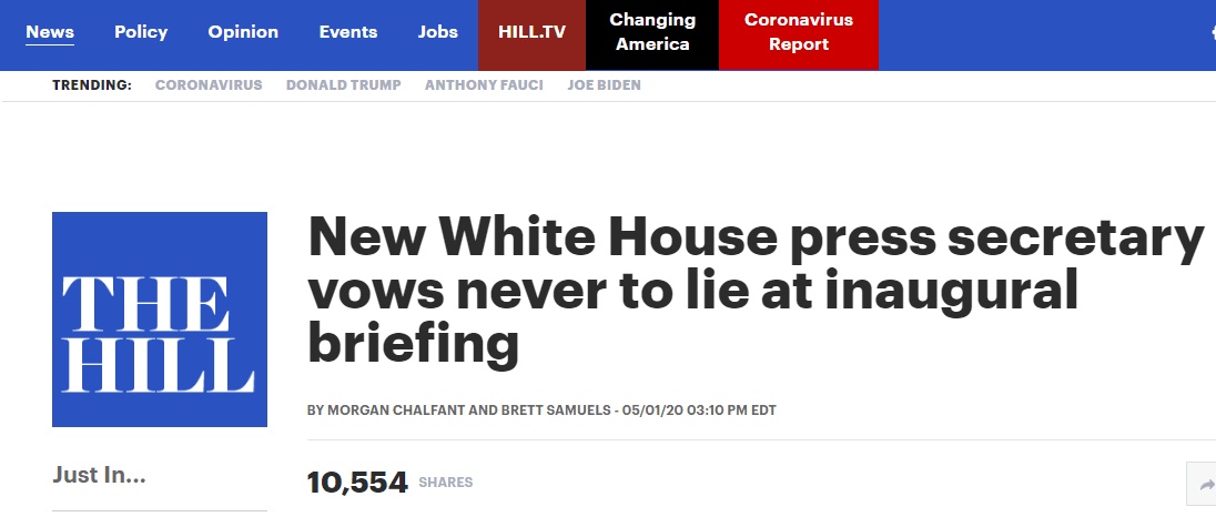 白宫▲白宫新闻秘书麦克纳尼记者会“首秀”，向记者们承诺：我永远不会对你们撒谎