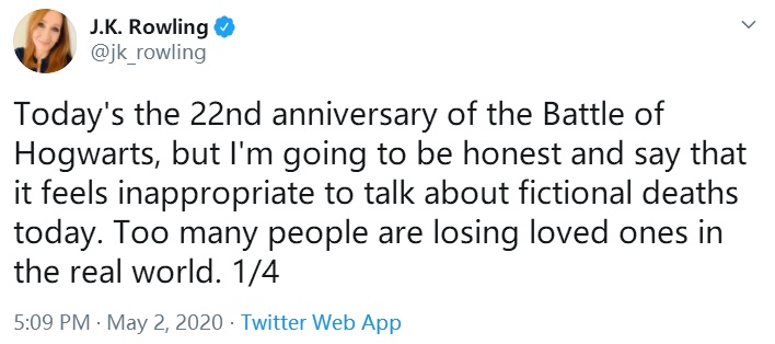 #疫情#帮助疫情中无家可归者和家暴受害者，《哈利波特》作者J·K·罗琳捐出100万美元