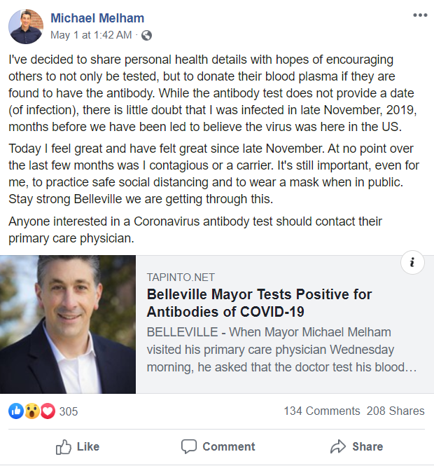 国际美国累计确诊近123万例！一市长自曝去年11月感染新冠病毒，网友纷纷跟帖称有类似经历