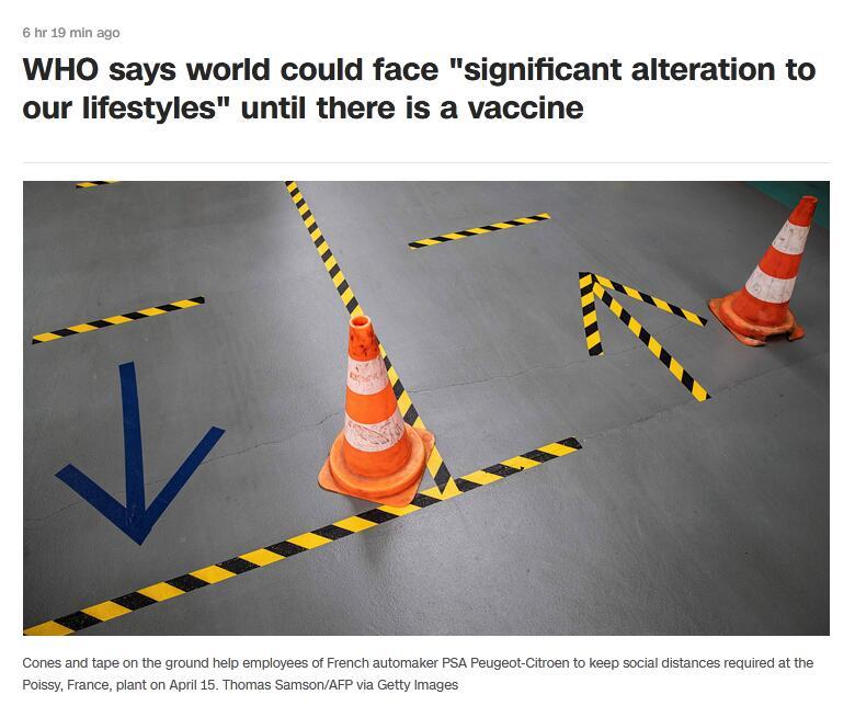 国际世卫组织官员:新冠疫苗问世前,世界各地可能面临“生活方式重大改变”