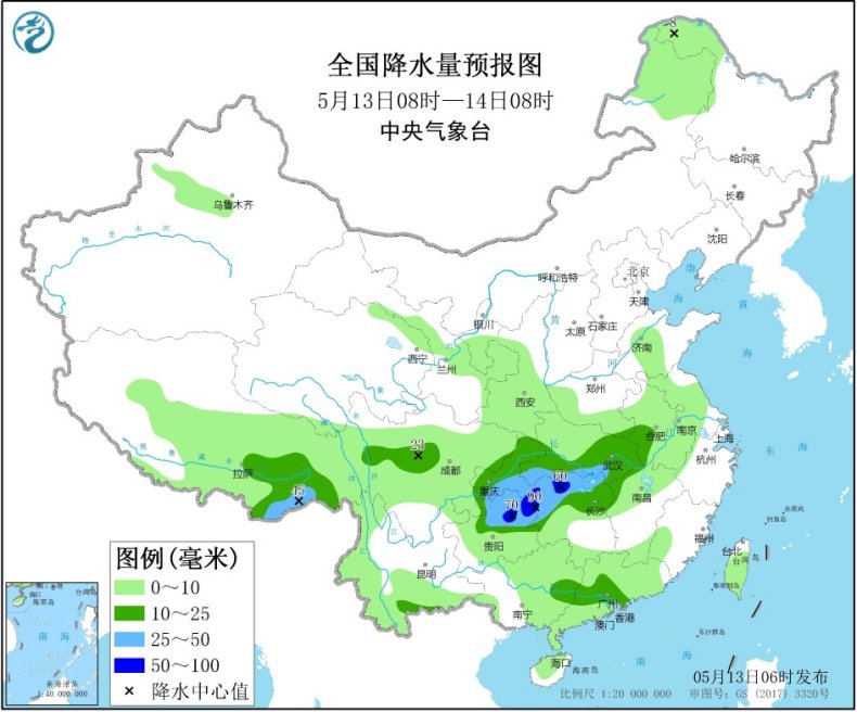 中国气象局长江中下游等地将有较强降雨华北中南部黄淮北部等地有沙尘