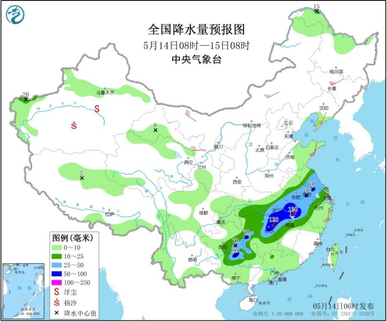 大暴雨长江中下游等地有较强降雨 局地大暴雨