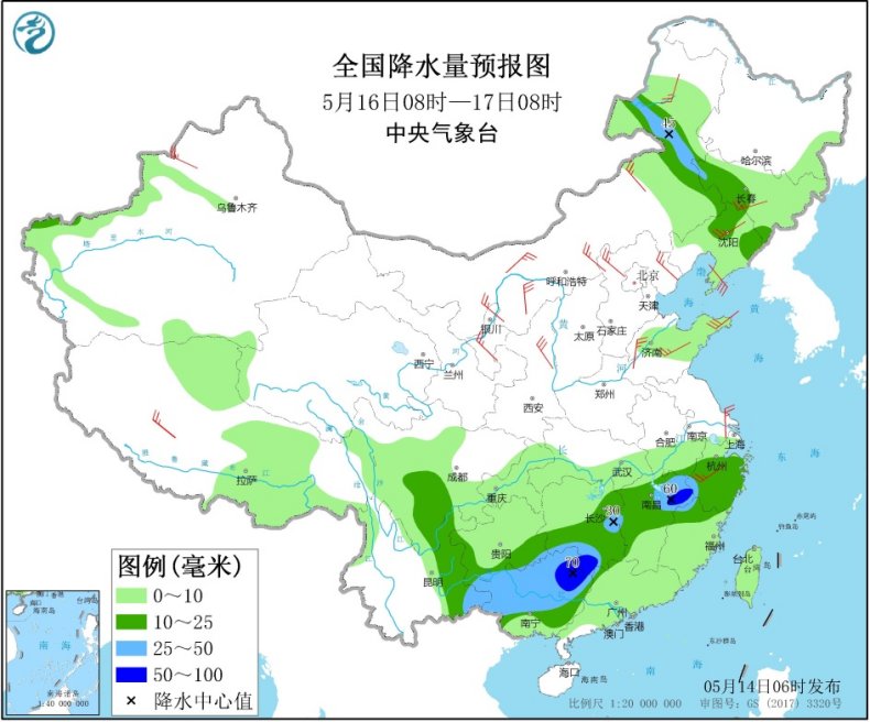 大暴雨长江中下游等地有较强降雨 局地大暴雨