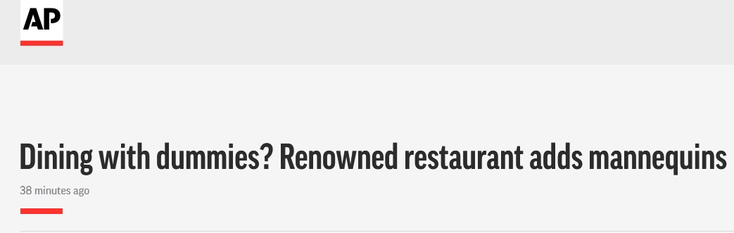 社交距离与“假人”一同用餐?美国一餐厅摆放人体模型帮助顾客保持社交距离