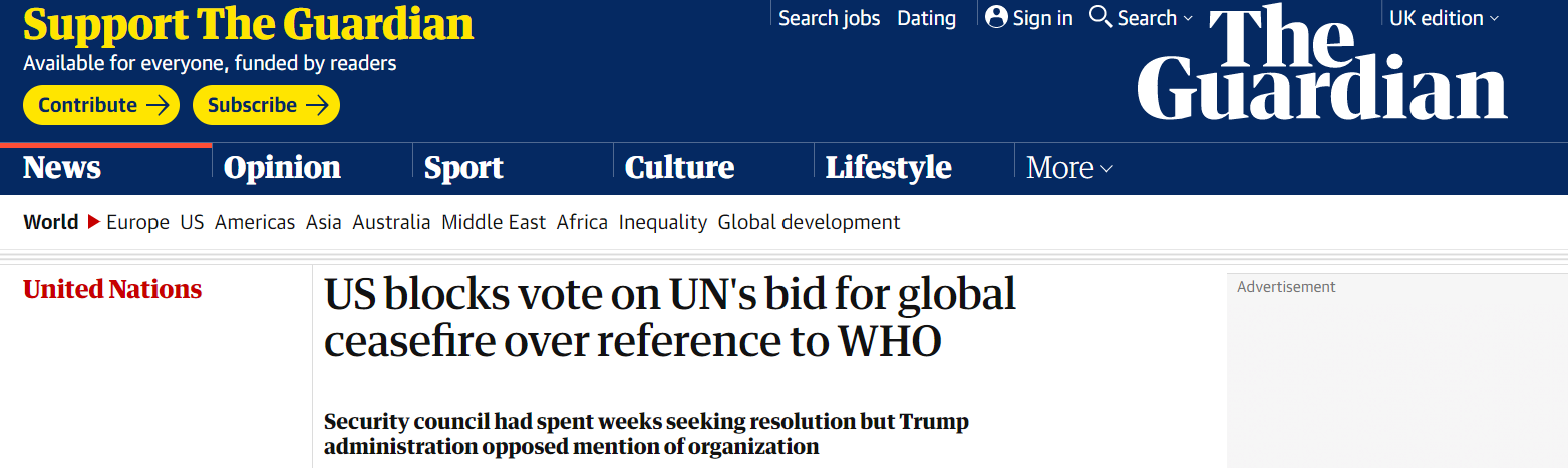 特朗普外媒：特朗普政府让美国成为全球战“疫”的一大障碍