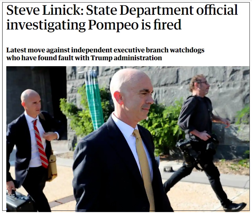特朗普?调查蓬佩奥？美国国务院一监察长被开除