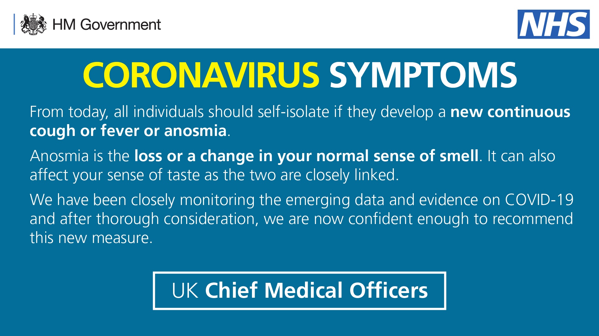 肺炎英国调整新冠肺炎居家隔离指南,建议有丧失嗅觉或味觉症状的民众自我隔离