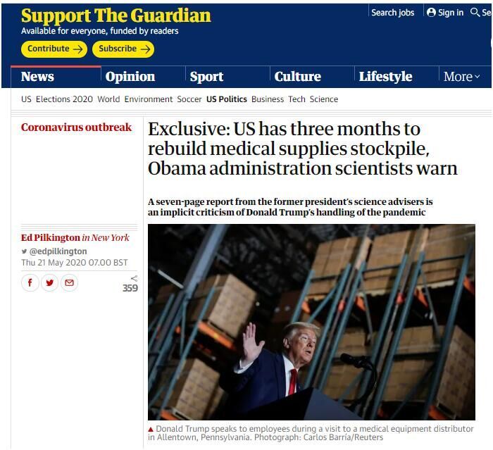 奥巴马英媒曝奥巴马时期9位顶级科学顾问撰写报告:若疫情今秋再袭,美国仅剩3个月重建医疗物资储备!