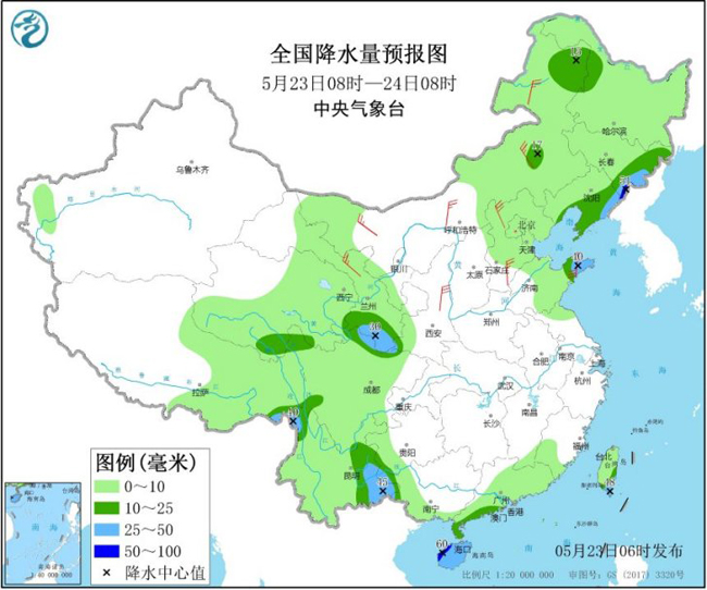 中国气象局南方地区将有较强降雨 东北华北频现阵雨或雷阵雨
