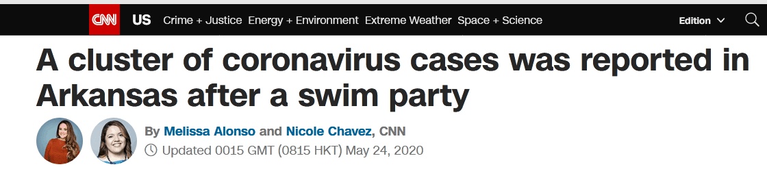 疫情疫情下仍举行游泳派对，美国阿肯色州出现一组新冠病毒感染病例