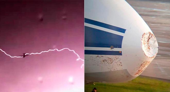 军事|一辆运输机在俄罗斯高空被闪电击中 机头凹陷