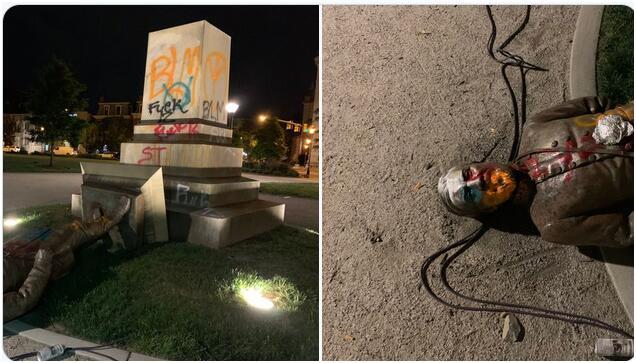 雕塑|美国内战期间南方将军雕像被示威者推倒，有人泼漆、小便……