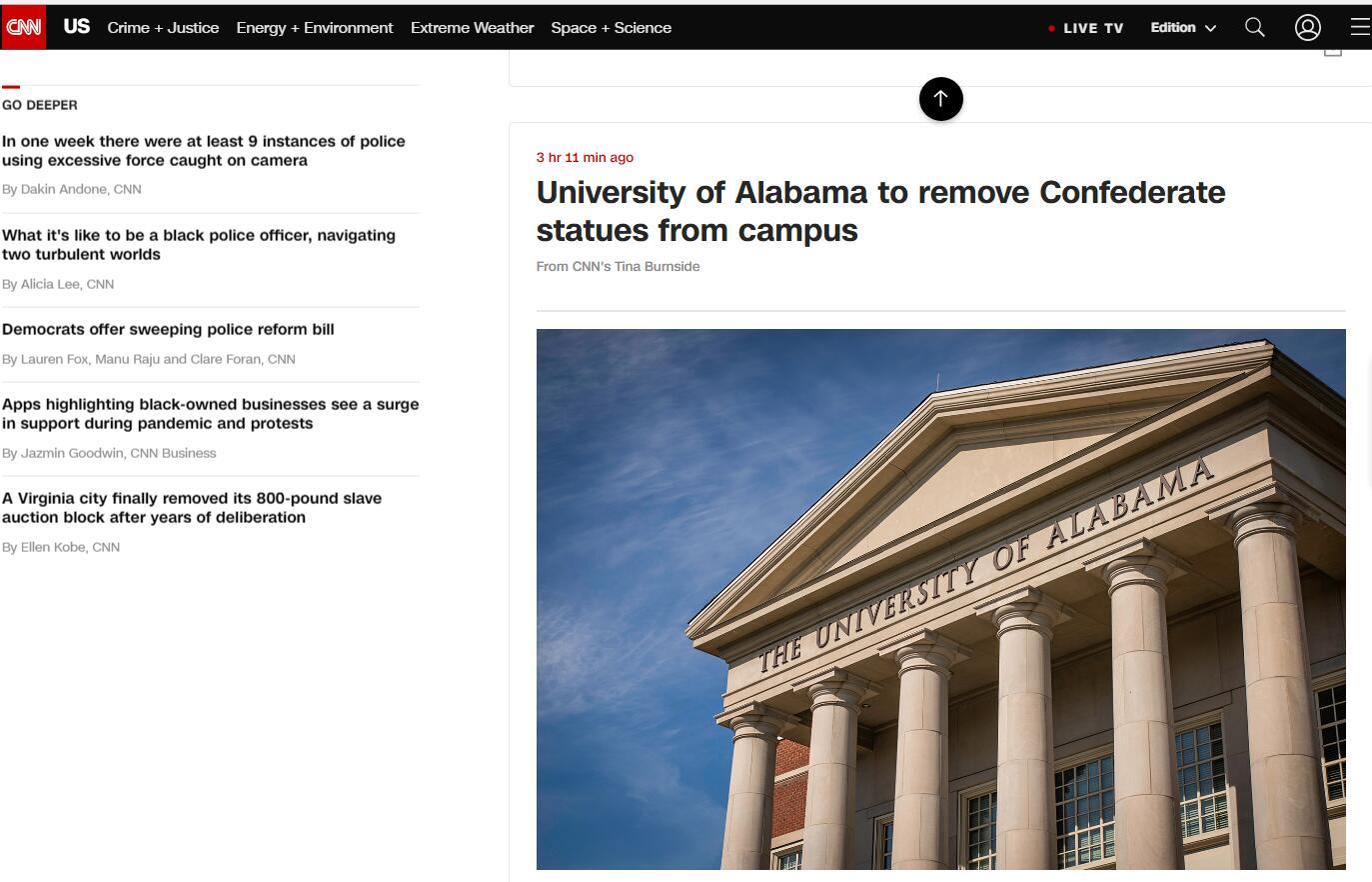 阿拉巴马大学|美南方将军雕像被推倒后，阿拉巴马大学宣布移除3座南方邦联成员纪念碑