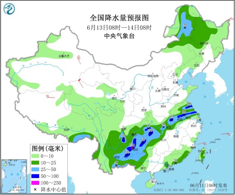 中国气象局|西南地区东部至黄淮等地有较强降雨东北华北等地多阵雨或雷阵雨